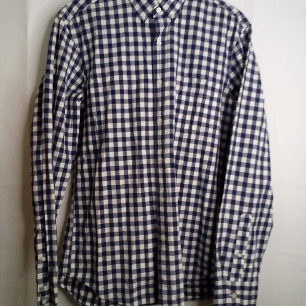 J Crew Shirt Men M Slim Button Down Long Sleeve Check Pattern Blue White